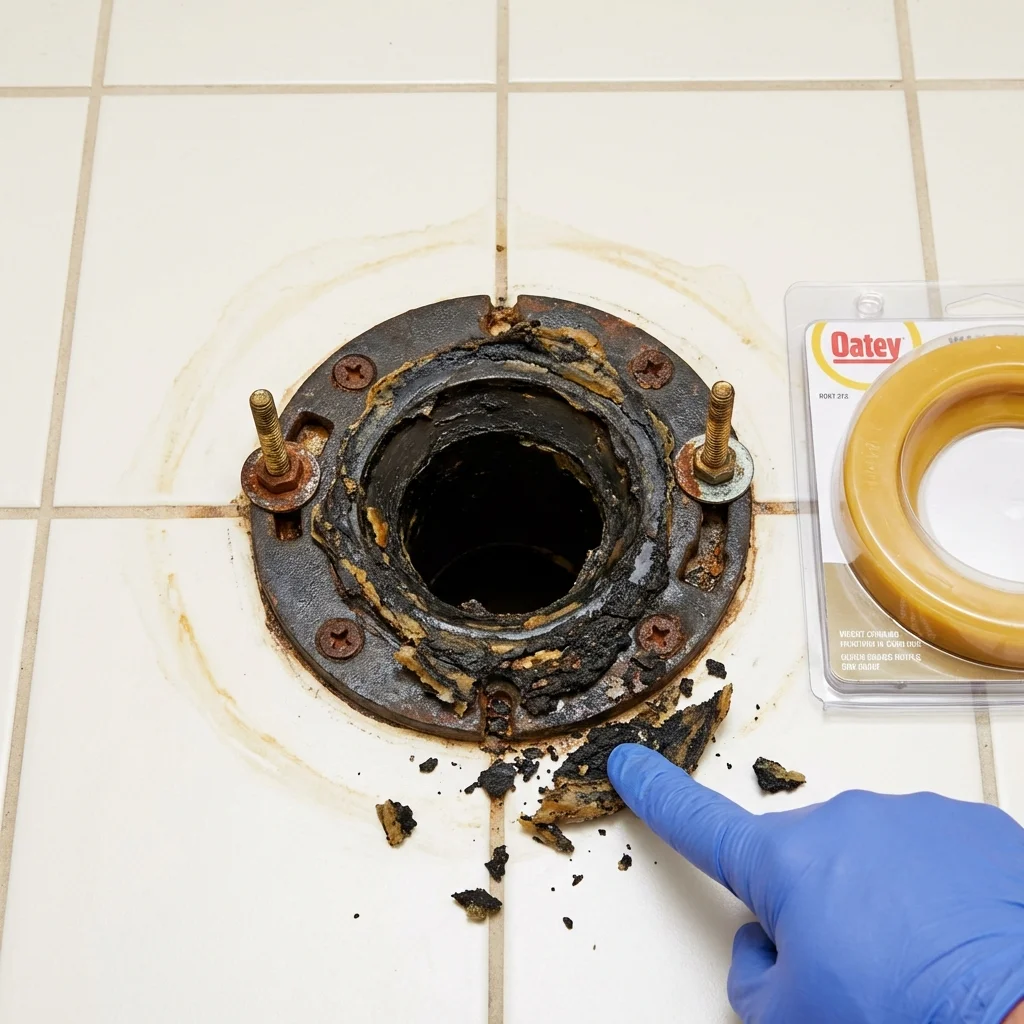 Failed wax ring showing water seepage at the base of a toilet in a Northumberland, PA home