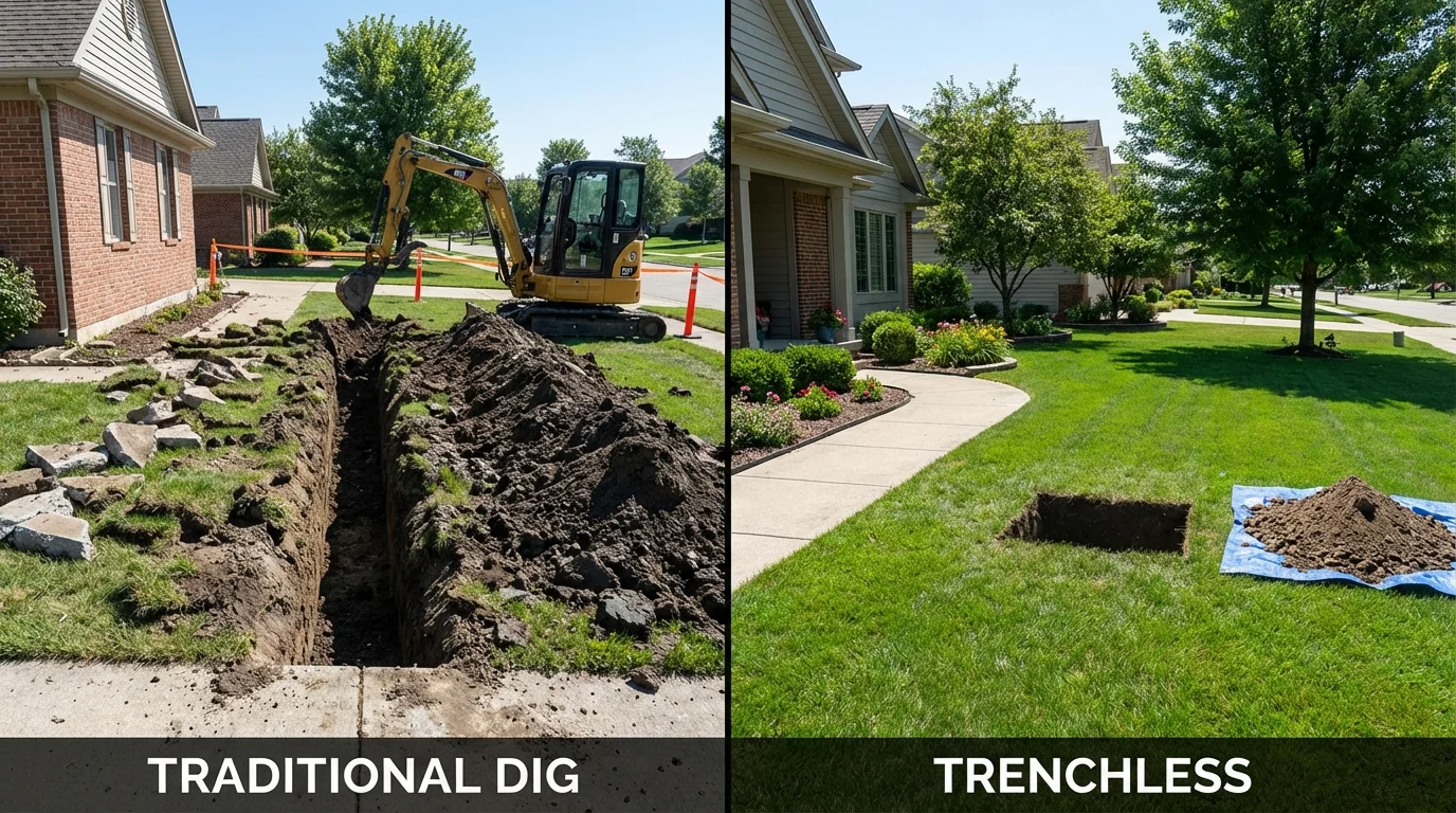 Trenchless sewer repair with minimal yard damage versus traditional excavation in Northumberland, PA